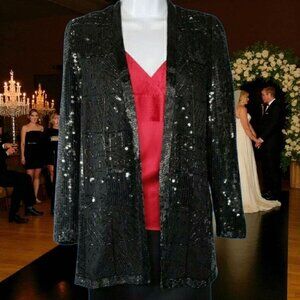 Sequin Beaded 100% Silk Evening Jacket Vintage Morgan Taylor Small Event Coat